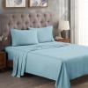 Superior Premium 300-Thread Count Egyptian Cotton Solid Sheet Set Soft Breathable Bedding Luxurious High Thread Count Sheets Sets 18” Deep Pocket Flat Fitted Pillow Cases, Queen, Black(Light Blue)