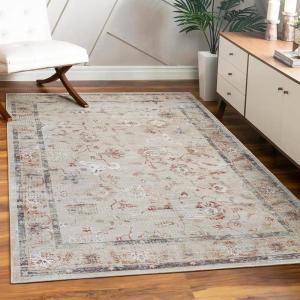 Superior Floral Scroll Washable Runner Rug, Cotton Backing, Pet & Kid Friendly, Non-Slip Rugs for Hallway, Entry, Kitchen, Low Pile Area Rug, Swan Collection, 2′ 7″ x 12′, Cream(Cream)