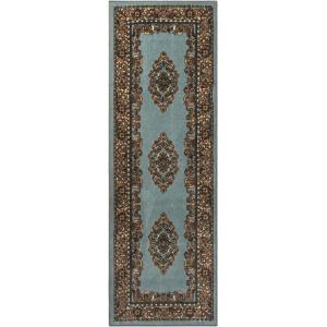 Superior Gillieston Traditional Medallion Indoor Area Rug for Living Room, Bedroom, Office, Kitchen, Dining, Washable Rugs, Foam Backing, Aviva Collection, 2′ 7″ x 8′, Green-Blue(2.7′ x 8′)