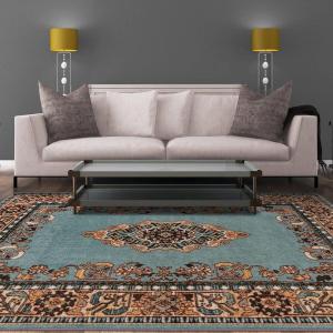 Superior Gillieston Traditional Medallion Indoor Area Rug for Living Room, Bedroom, Office, Kitchen, Dining, Washable Rugs, Foam Backing, Aviva Collection, 2′ 7″ x 8′, Green-Blue(2′ x 3′)