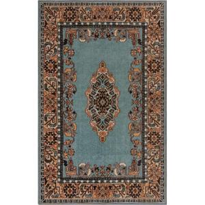 Superior Gillieston Traditional Medallion Indoor Area Rug for Living Room, Bedroom, Office, Kitchen, Dining, Washable Rugs, Foam Backing, Aviva Collection, 2′ 7″ x 8′, Green-Blue(5 x 8 Feet)