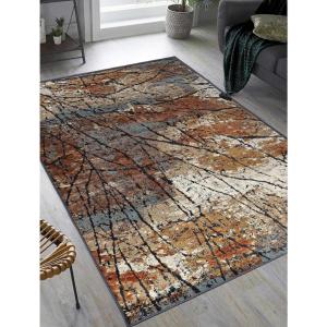 Superior Indoor Area Rug, Jute Backing, Modern Rugs for Family, Kitchen Floors, Office, Plush Floor Cover, Branch Design, Fifi Collection, 5′ x 8′, Blue/Cream