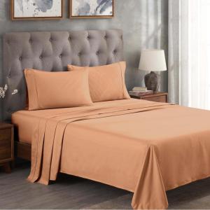 Superior Premium 300-Thread Count Egyptian Cotton Solid Sheet Set Soft Breathable Bedding Luxurious High Thread Count Sheets Sets 18” Deep Pocket Flat Fitted Pillow Cases, Queen, Black(Beige)