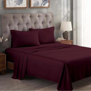 Superior Premium 300-Thread Count Egyptian Cotton Solid Sheet Set Soft Breathable Bedding Luxurious High Thread Count Sheets Sets 18” Deep Pocket Flat Fitted Pillow Cases, Queen, Black(Plum)