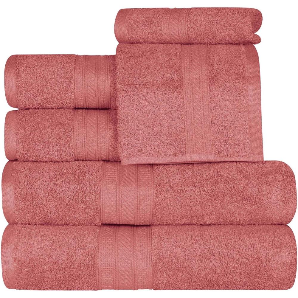 imageSuperior 700 GSM Long Staple 100 Combed Cotton Durable Plush and Absorbent 6Piece Single Ply Towel Set  RivuletBlush