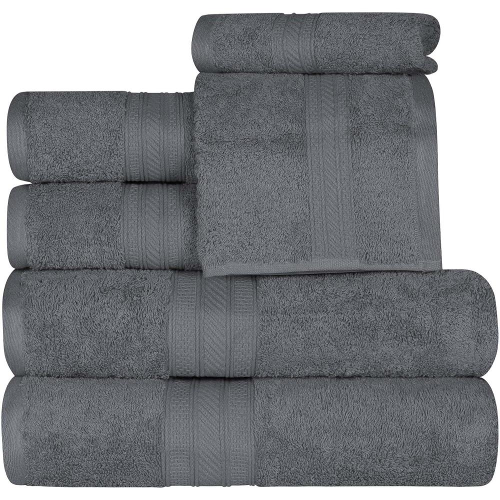 imageSuperior 700 GSM Long Staple 100 Combed Cotton Durable Plush and Absorbent 6Piece Single Ply Towel Set  RivuletGray