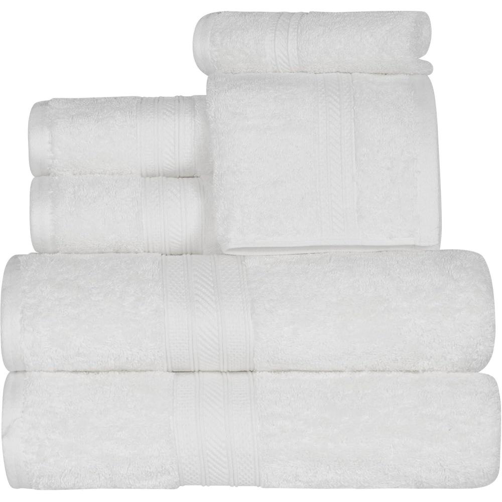 imageSuperior 700 GSM Long Staple 100 Combed Cotton Durable Plush and Absorbent 6Piece Single Ply Towel Set  RivuletWhite