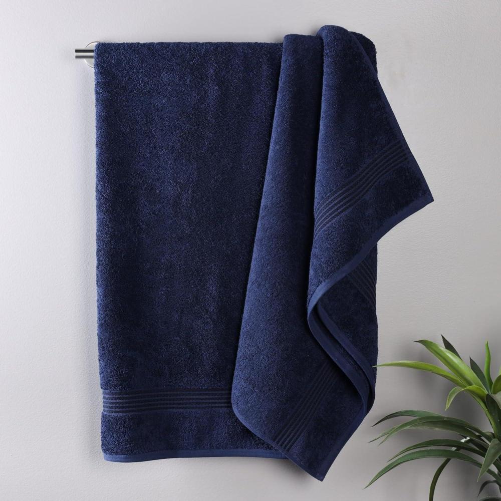 imageSuperior Egyptian Cotton 4Piece Bath Towel Set for Shower Bath Spa Resort Hotel Soft Body Towels Airbnb Essentials Apartment Dorm Quick Dry Absorbent Bathroom Basics PeachNavy Blue