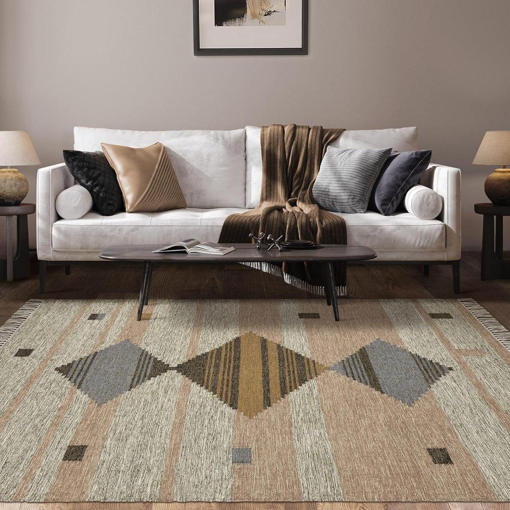 imageSuperior Handmade Wool Indoor Area Rug HandTufted Wool Rugs for Kitchen Floors Office Floor Modern Bohemian Rugs Cotton Fringe Border Sayah Collection 8 x 10 Grey