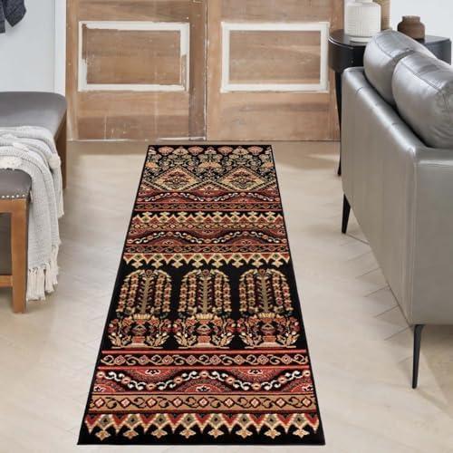 imageSuperior Indoor Area Rug Jute Backing Modern Plush Rugs for Entryway Living Room Kitchen Floors Bedroom Hallway Office Floor Cover Floral Medallion Rugs Adena Collection 8 x 10 BlackBlack