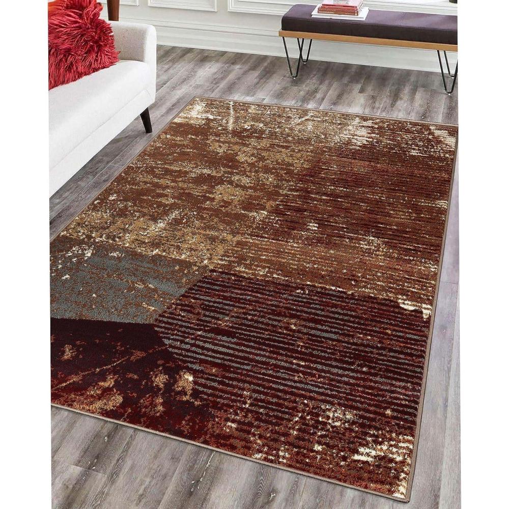imageSuperior Indoor Area Rug Jute Backing Plush Modern Rugs for Family Kitchen Floors Office Floor Cover Abstract Artistic Rugs Mabel Collection 5 x 8 Brown