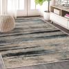 SUPERIOR Indoor Large Area Rug, Modern Striped Floor Throw Decor for Bedroom, Kitchen, Office, Dining/Living Room, Dorm, Entryway, Jute Backed, Radko Collection, 8′ x 10′, Rust-Cream(Blue-cream)