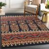 Superior Indoor Area Rug, Jute Backing, Modern Plush Rugs for Entryway, Living Room, Kitchen Floors, Bedroom, Hallway, Office Floor Cover, Floral Medallion Rugs, Adena Collection, 8′ x 10′, Black(Black)