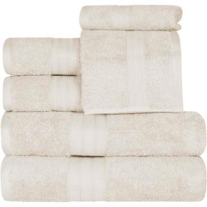 Superior 700 GSM Long Staple 100% Combed Cotton, Durable, Plush and Absorbent 6-Piece Single Ply Towel Set – Rivulet(Almond)