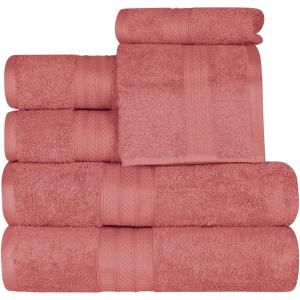 Superior 700 GSM Long Staple 100% Combed Cotton, Durable, Plush and Absorbent 6-Piece Single Ply Towel Set – Rivulet(Blush)