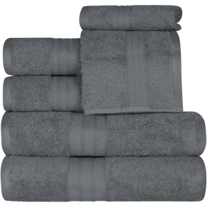 Superior 700 GSM Long Staple 100% Combed Cotton, Durable, Plush and Absorbent 6-Piece Single Ply Towel Set – Rivulet(Gray)