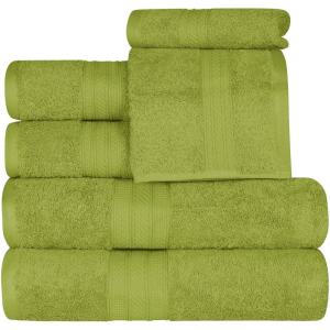 Superior 700 GSM Long Staple 100% Combed Cotton, Durable, Plush and Absorbent 6-Piece Single Ply Towel Set – Rivulet(Green Essence)