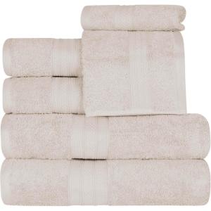 Superior 700 GSM Long Staple 100% Combed Cotton, Durable, Plush and Absorbent 6-Piece Single Ply Towel Set – Rivulet(Ivory)