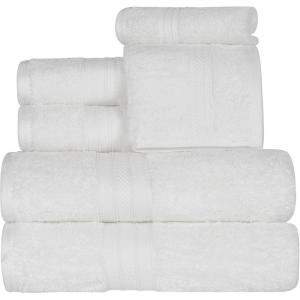 Superior 700 GSM Long Staple 100% Combed Cotton, Durable, Plush and Absorbent 6-Piece Single Ply Towel Set – Rivulet(White)