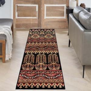 Superior Indoor Area Rug, Jute Backing, Modern Plush Rugs for Entryway, Living Room, Kitchen Floors, Bedroom, Hallway, Office Floor Cover, Floral Medallion Rugs, Adena Collection, 8′ x 10′, Black(Black)