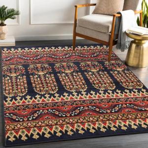 Superior Indoor Area Rug, Jute Backing, Modern Plush Rugs for Entryway, Living Room, Kitchen Floors, Bedroom, Hallway, Office Floor Cover, Floral Medallion Rugs, Adena Collection, 8′ x 10′, Black(Black – Z)