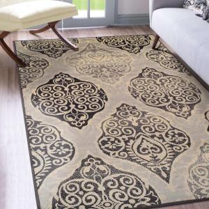 Superior Indoor Area Rug, Modern Damask Medallion Floor Decor, Jute Backed Rugs for Bedroom, Entryway, Living Room, Dining Room, Kitchen, Office, Dorm, Amherst Collection, 8′ x 10′, Mocha(Grey)
