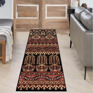 Superior Indoor Runner Rug, Abstract Geometric Tribal Decor For Hallway, Entryway, Living Room, Bedroom, Kitchen, Dining, Office, Jute Backing, Bohemian Rugs, Adena Collection, 2’7″ x 8′(Black)