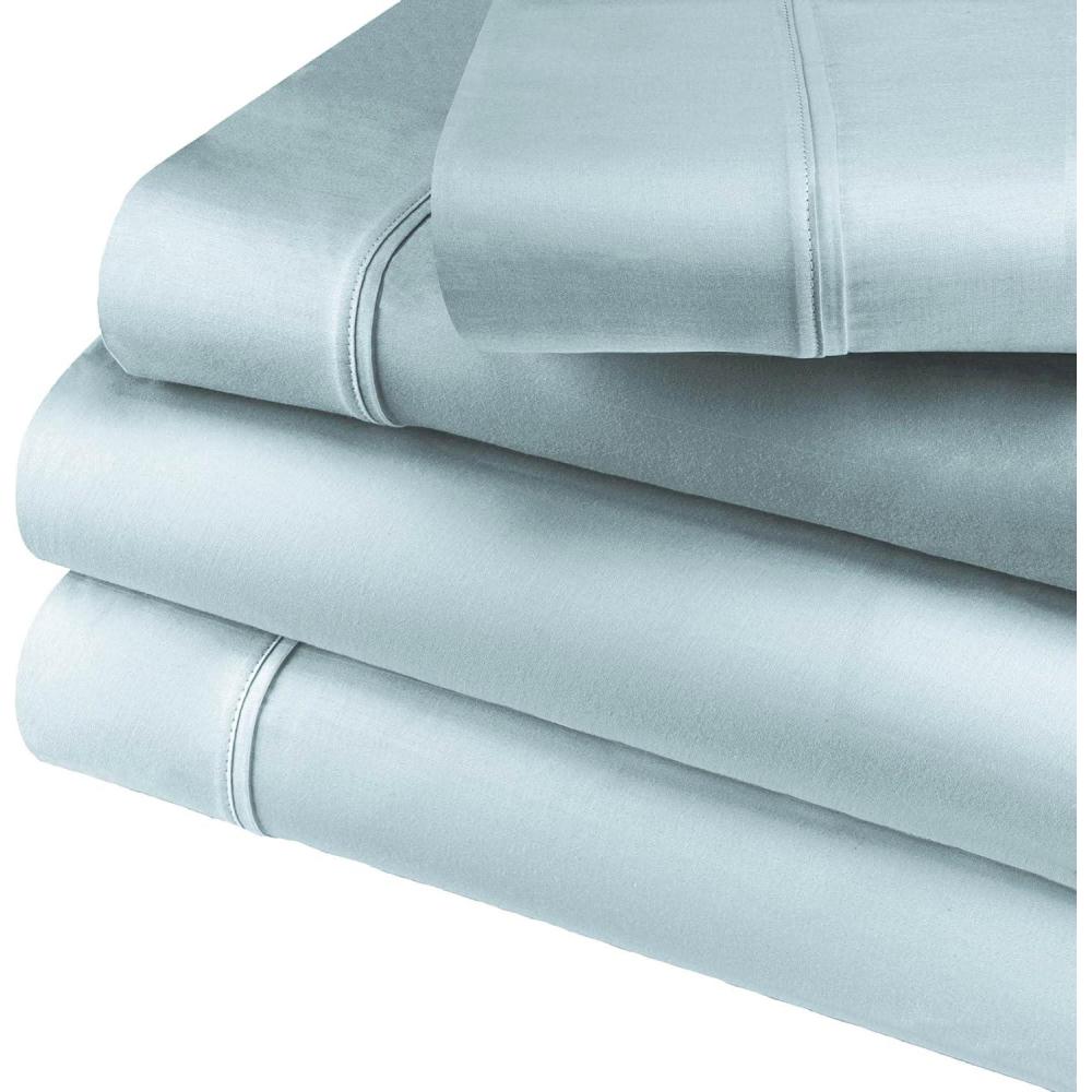 imageCotton Blend Deep Pocket Soft Wrinkle Resistant 4Piece Olympic Queen Bed Sheet Set Solid WhiteLight Blue