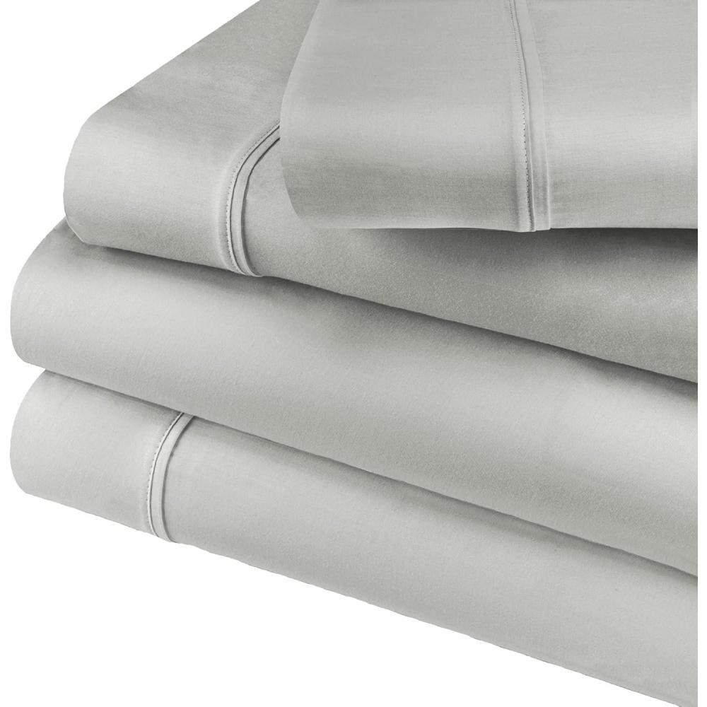 imageCotton Blend Deep Pocket Soft Wrinkle Resistant 4Piece Olympic Queen Bed Sheet Set Solid WhitePlatinum