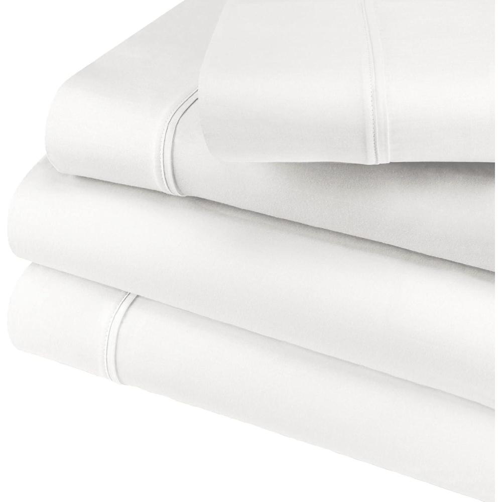 imageCotton Blend Deep Pocket Soft Wrinkle Resistant 4Piece Olympic Queen Bed Sheet Set Solid WhiteWhite