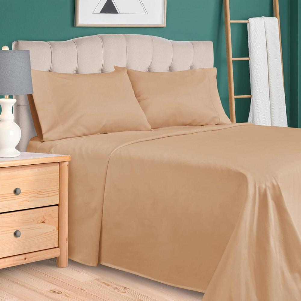 imageSuperior 300 Thread Count Egyptian Cotton Sheet Set Elastic Fitted Sheet Flat Sheet 1 Pillowcase Twin WhiteBeige