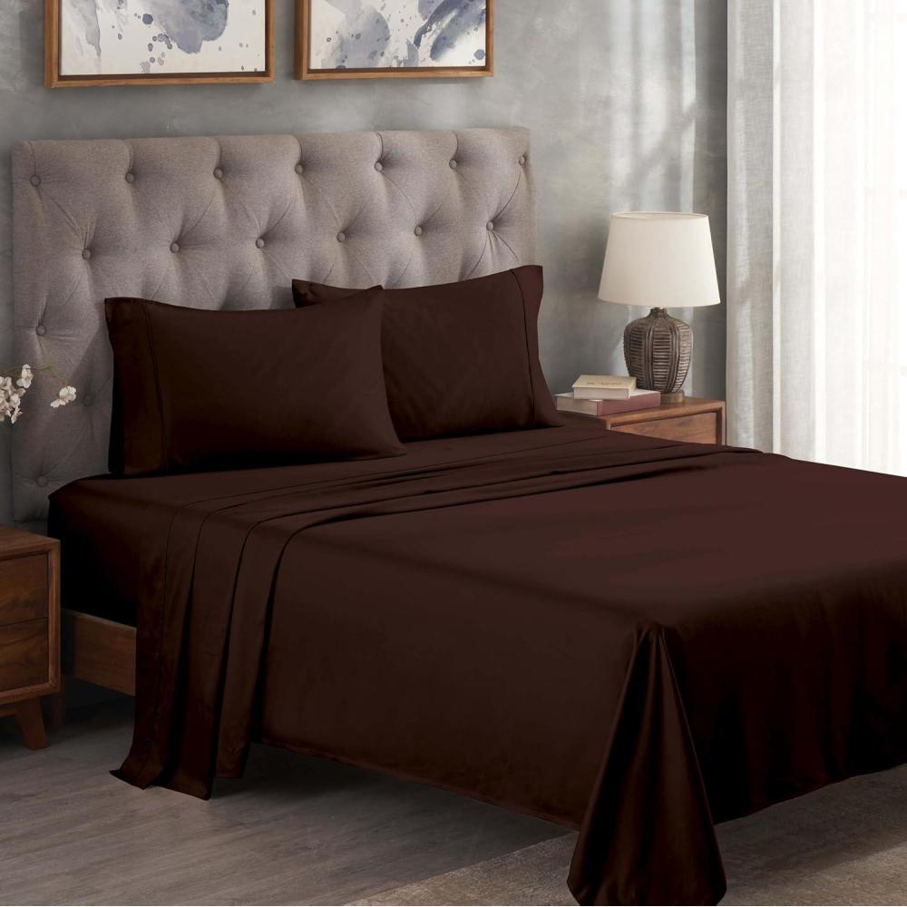 imageSuperior 300 Thread Count Egyptian Cotton Sheet Set Elastic Fitted Sheet Flat Sheet 1 Pillowcase Twin WhiteBrown