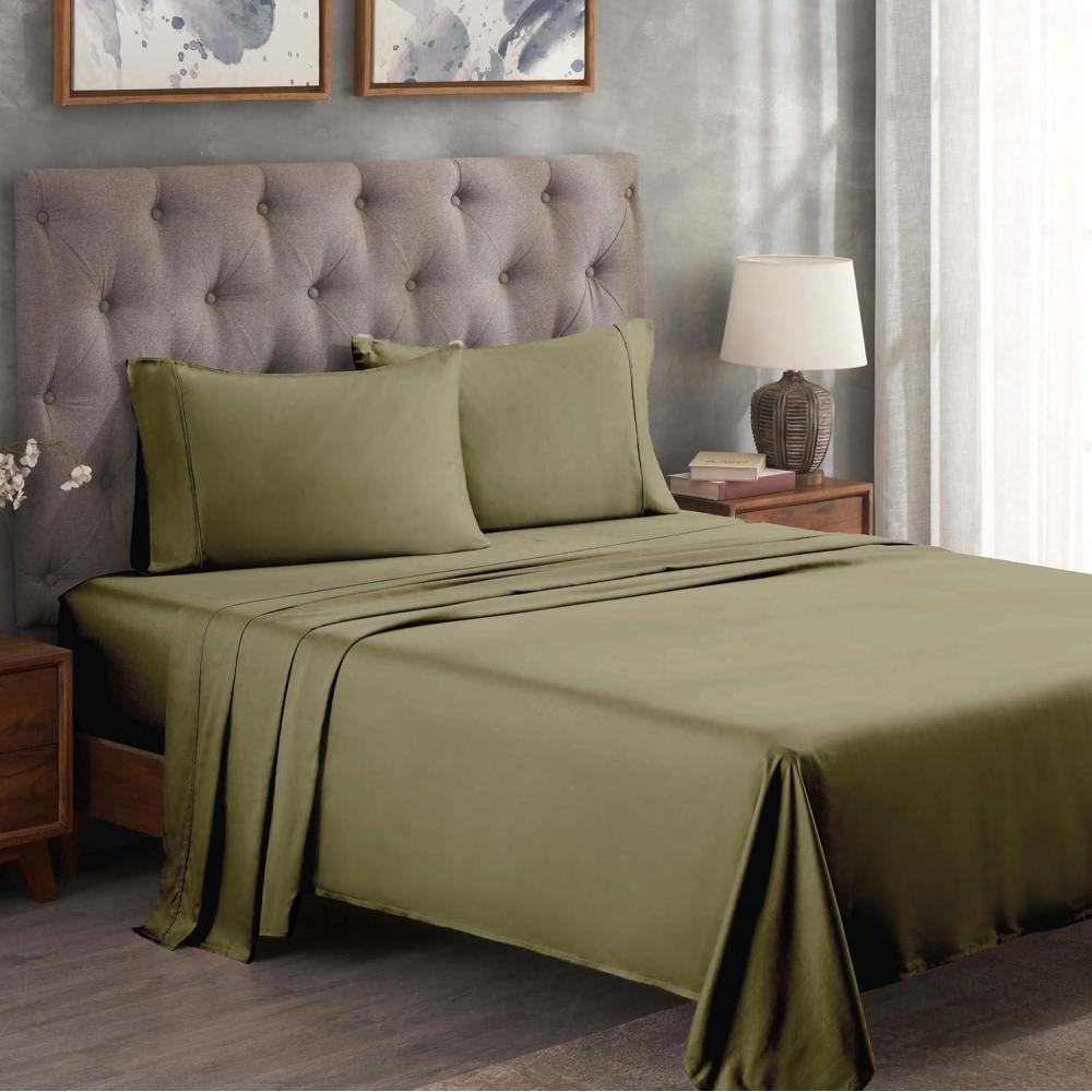 imageSuperior 300 Thread Count Egyptian Cotton Sheet Set Elastic Fitted Sheet Flat Sheet 1 Pillowcase Twin WhiteGreen