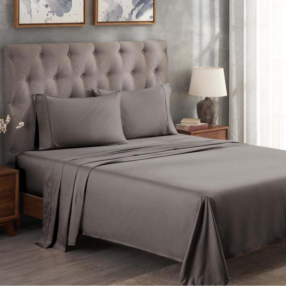 imageSuperior 300 Thread Count Egyptian Cotton Sheet Set Elastic Fitted Sheet Flat Sheet 1 Pillowcase Twin WhiteGrey  Z