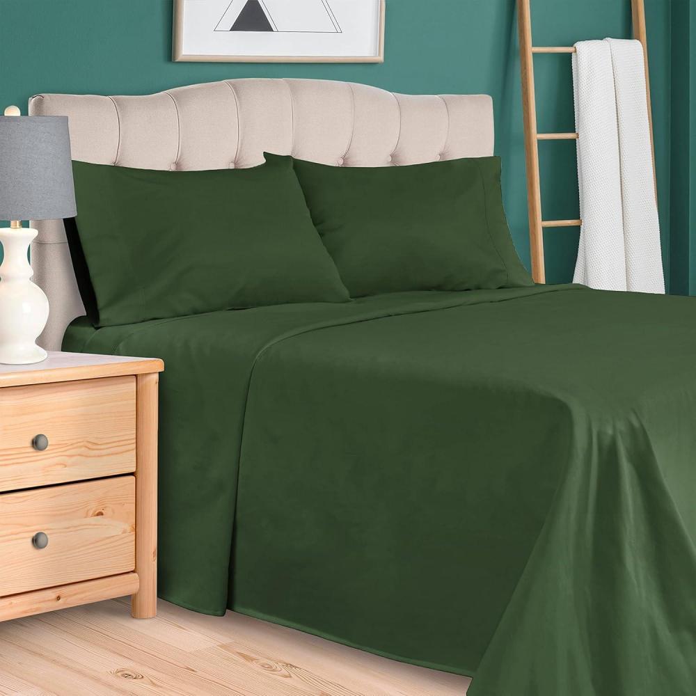 imageSuperior 300 Thread Count Egyptian Cotton Sheet Set Elastic Fitted Sheet Flat Sheet 1 Pillowcase Twin WhiteHunter Green