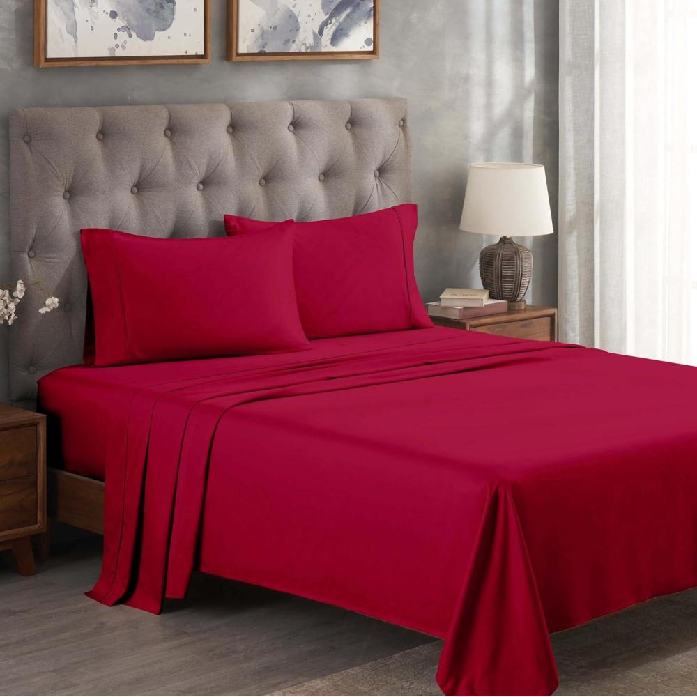 imageSuperior 300 Thread Count Egyptian Cotton Sheet Set Elastic Fitted Sheet Flat Sheet 1 Pillowcase Twin WhiteRed  Z