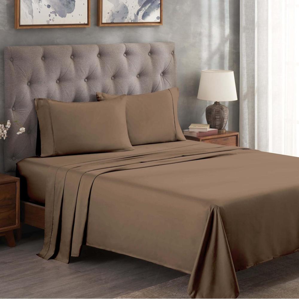 imageSuperior 300 Thread Count Egyptian Cotton Sheet Set Elastic Fitted Sheet Flat Sheet 1 Pillowcase Twin WhiteTaupe  Z