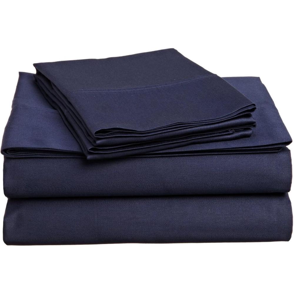 imageSuperior Combed Cotton 300 Thread Count DeepFitting Pocket Soft ampamp Smooth 4Piece King Sheet Set Solid PumpkinNavy Blue