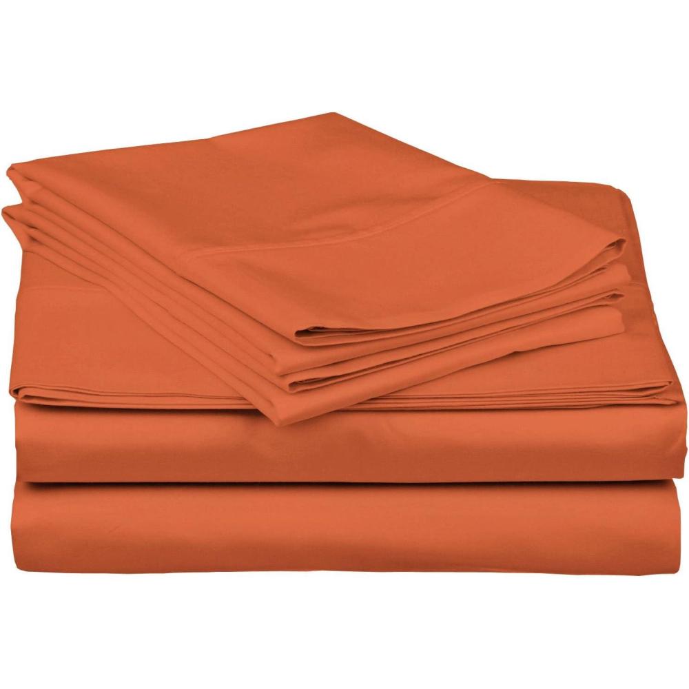 imageSuperior Combed Cotton 300 Thread Count DeepFitting Pocket Soft ampamp Smooth 4Piece King Sheet Set Solid PumpkinPumpkin
