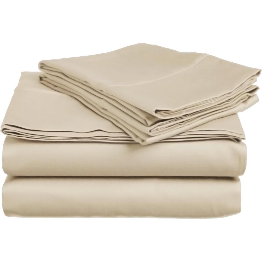 imageSuperior Combed Cotton 300 Thread Count DeepFitting Pocket Soft ampamp Smooth 4Piece King Sheet Set Solid PumpkinTan