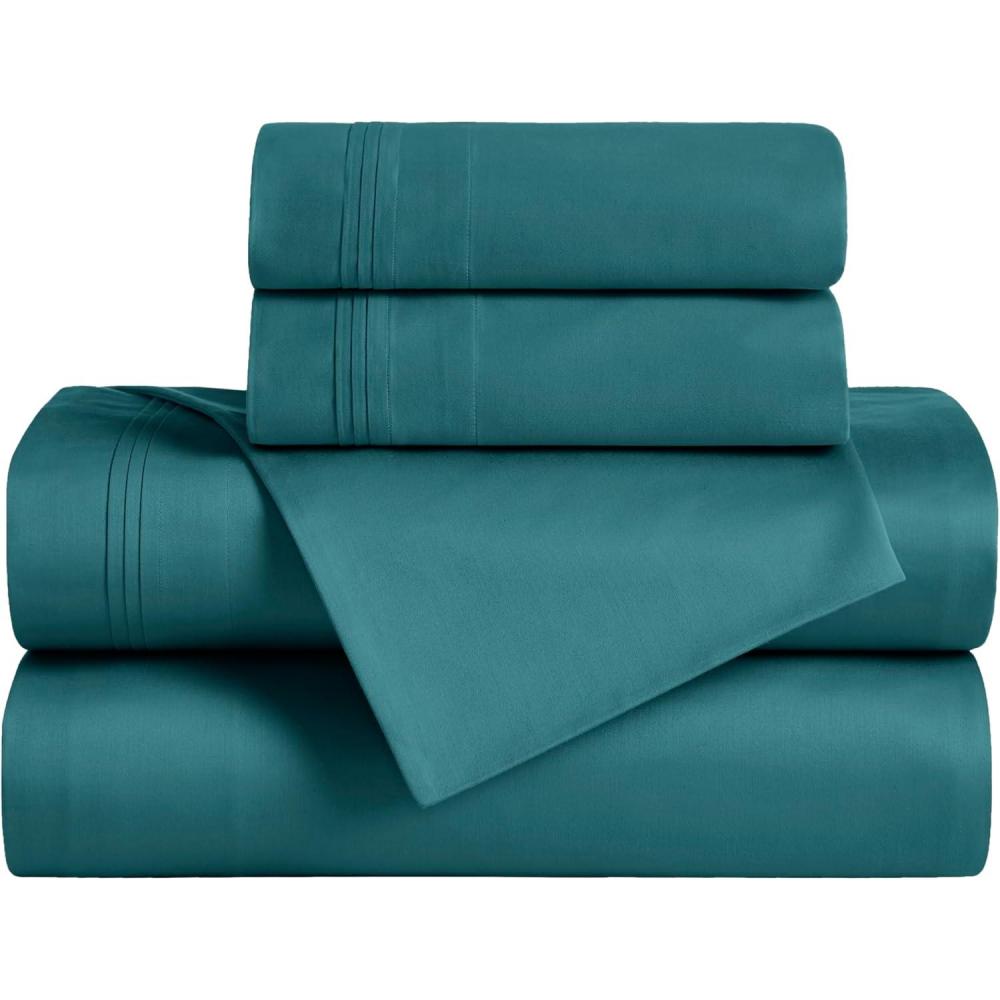 imageSuperior Egyptian Cotton 5 Piece Sheet Set 650 Thread Count Modern Design Sustainable Sheets UltraSoft Basics Solid Deep Pocket Fitted Sheets Flat Sheet Pillowcases Split King WhiteCaribbean