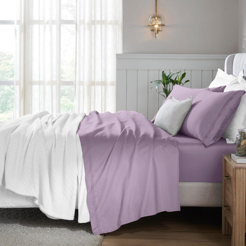 imageSuperior Egyptian Cotton 5 Piece Sheet Set 650 Thread Count Modern Design Sustainable Sheets UltraSoft Basics Solid Deep Pocket Fitted Sheets Flat Sheet Pillowcases Split King WhiteWisteria