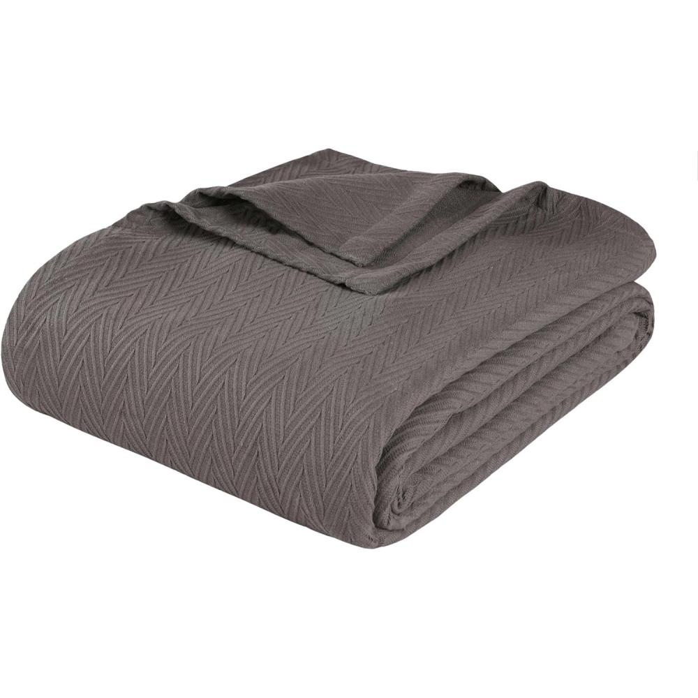 imageSuperior Metro AllSeason Cotton Blanket Woven Blanket for Couch Bed Bedding Farmhouse Home Essentials Cute and Cozy Bohemian Blankets Herringbone Weave King SageCharcoal
