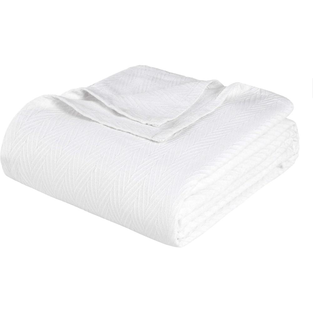 imageSuperior Metro AllSeason Cotton Blanket Woven Blanket for Couch Bed Bedding Farmhouse Home Essentials Cute and Cozy Bohemian Blankets Herringbone Weave King SageWhite