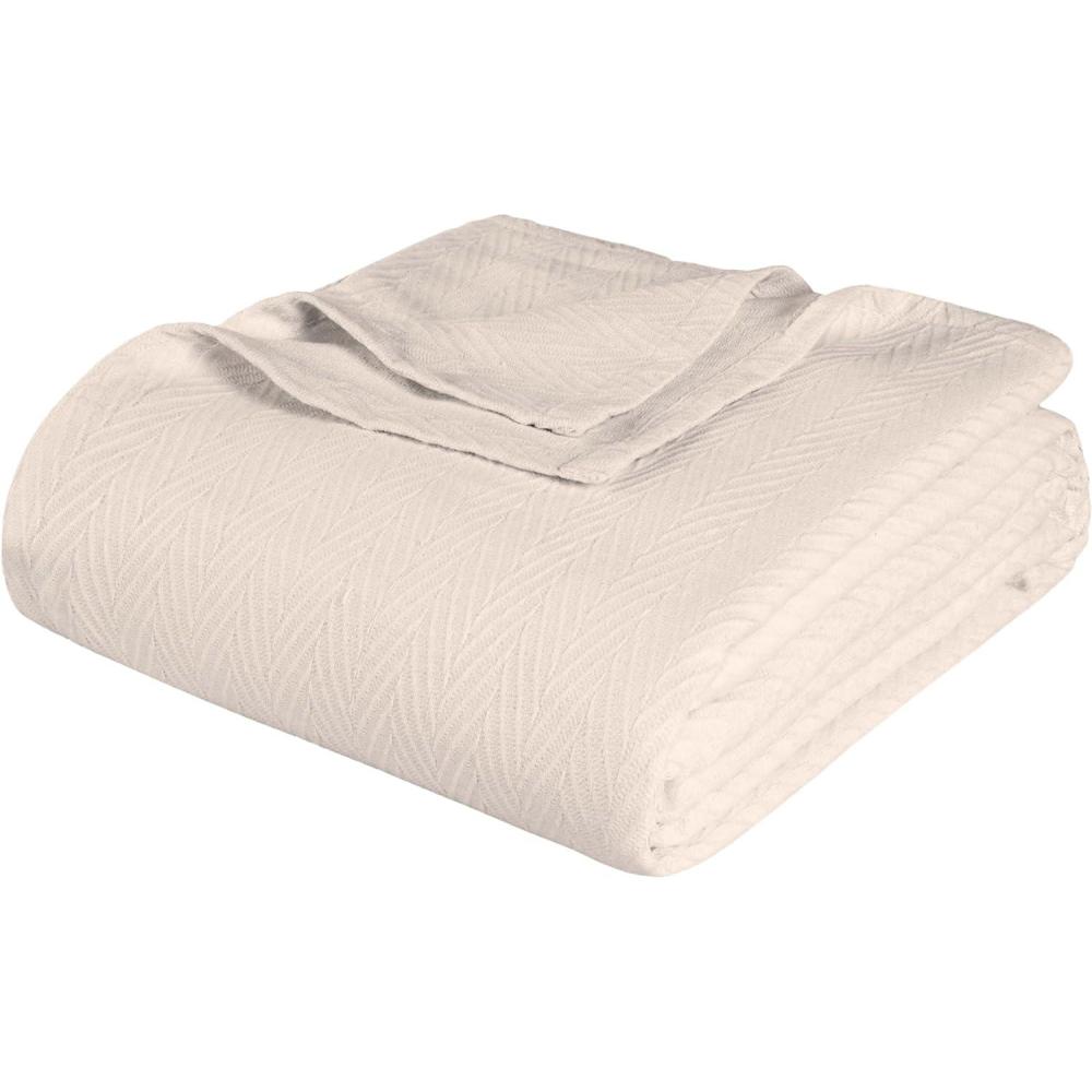 imageSuperior Metro AllSeason Cotton Blanket Woven Blanket for Couch Bed Bedding Farmhouse Home Essentials Cute and Cozy Bohemian Blankets Herringbone Weave King SageIvory