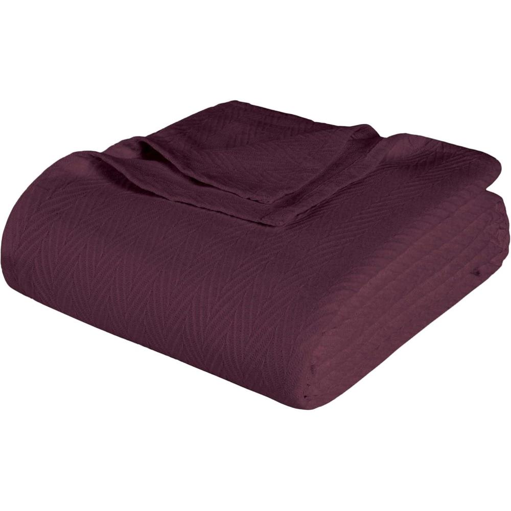 imageSuperior Metro AllSeason Cotton Blanket Woven Blanket for Couch Bed Bedding Farmhouse Home Essentials Cute and Cozy Bohemian Blankets Herringbone Weave King SagePlum