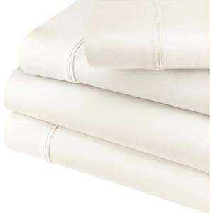 Cotton Blend Deep Pocket, Soft, Wrinkle Resistant 4-Piece Olympic Queen Bed Sheet Set, Solid White(Ivory)
