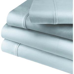 Cotton Blend Deep Pocket, Soft, Wrinkle Resistant 4-Piece Olympic Queen Bed Sheet Set, Solid White(Light Blue)