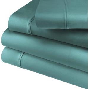 Cotton Blend Deep Pocket, Soft, Wrinkle Resistant 4-Piece Olympic Queen Bed Sheet Set, Solid White(Teal)