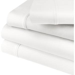 Cotton Blend Deep Pocket, Soft, Wrinkle Resistant 4-Piece Olympic Queen Bed Sheet Set, Solid White(White)